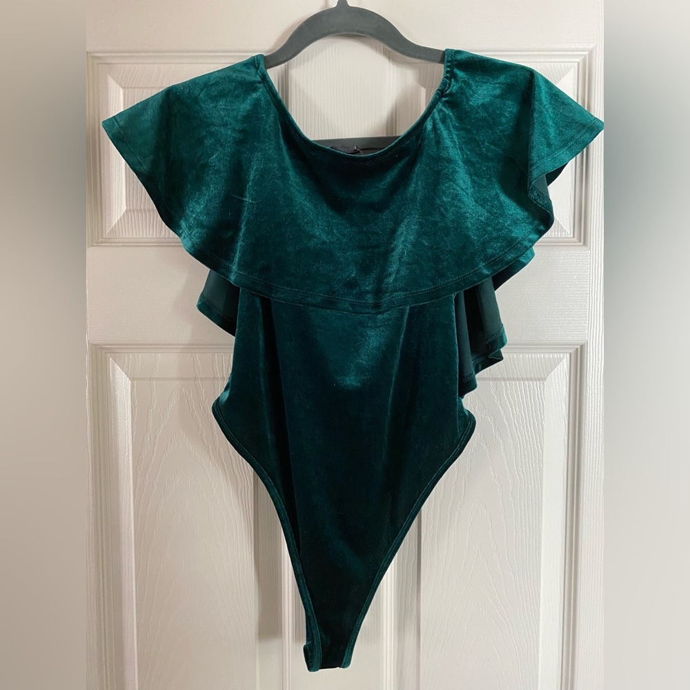 Forever 21 dark green velvet bodysuit size small